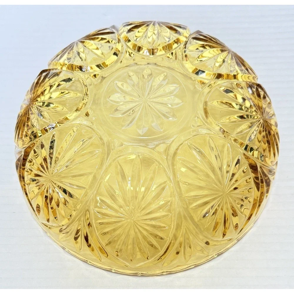 ANCHOR HOCKING Vintage Medallion Honey Gold‎ Amber Egg Pattern Bowl Candy Dish